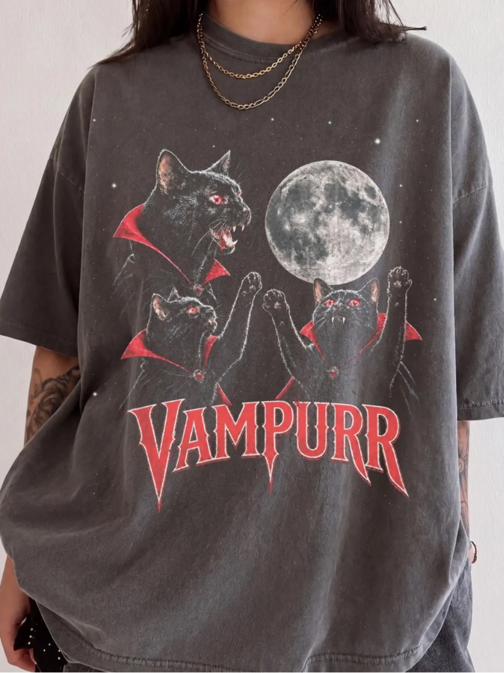 Comfort Colors Vampurr Graphic Tee in Pepper with Red Accents